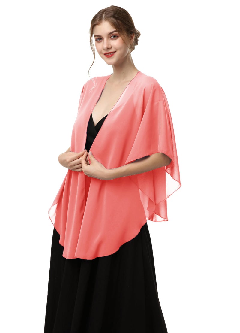 Hotshawl Womens Chiffon Shawls and Wraps, Wedding Party Shawl Scarf for Evening Dresses (Coral) - Image 2